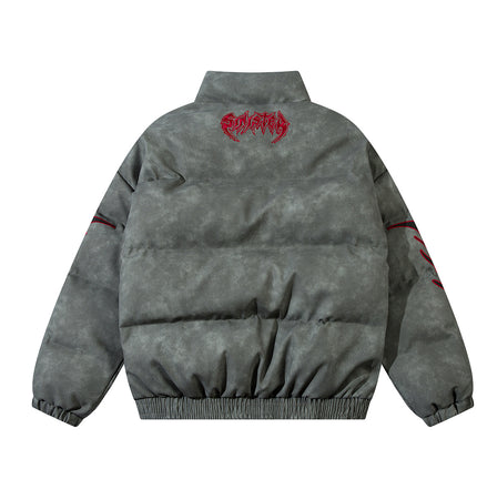 Lederlook Flammenbestickte Jacke