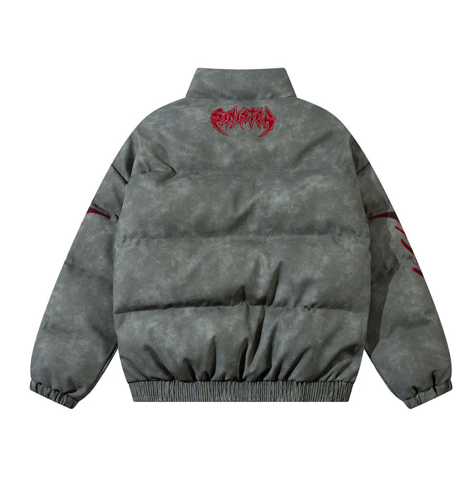 Giacca Ricamata a Fiamma con Aspetto Pelle