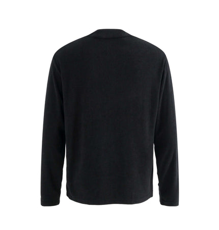 Back view of the Stand Collar Button Hoodie – Loose Fit in black, showcasing its relaxed style and modern design.