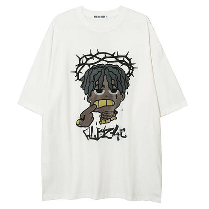 Close-up of Black cartoon half sleeve short t-shirt fabric