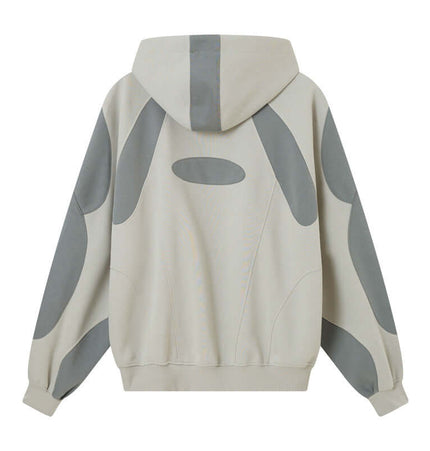 Color-Block Hooded Jacket – Loose Fit featuring a stylish gray and beige color-block design from the back.