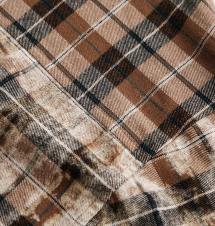Checkered Hooded Plaid Shirt – Loose Fit fabric close-up showcasing the unique plaid pattern and texture.