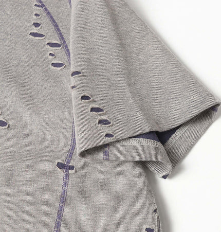 Distressed Short Sleeve TShirt – Loose Fit with unique ripped detailing and patchwork design for summer streetwear.