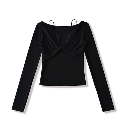 Top de Manga Larga con Encaje Torcido