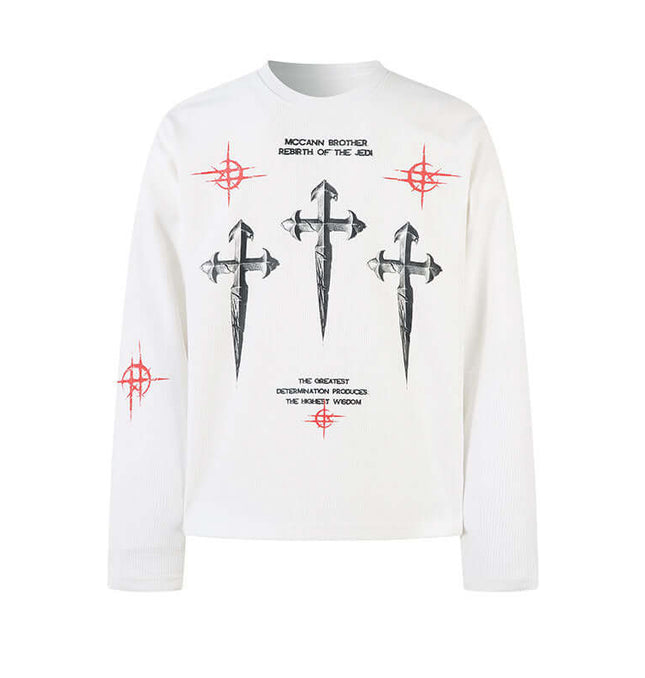 Casual Loose Waffle Knit Top featuring playful cartoon prints and a relaxed fit for spring and autumn wear.