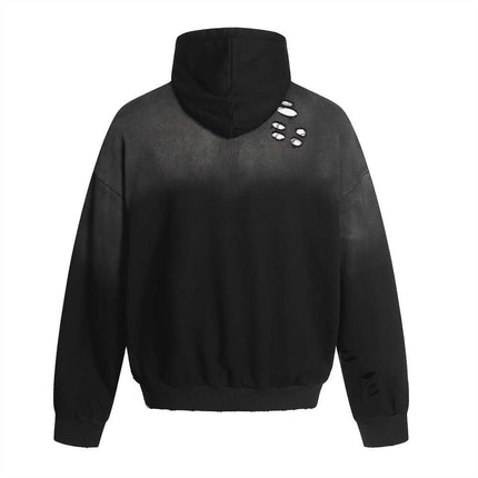 Tie-Dye Gradient Half-Zip Hoodie – Loose Fit with distressed details and gradient pattern, ideal for casual streetwear.