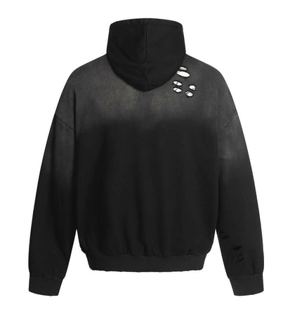 Tie-Dye Gradient Half-Zip Hoodie – Loose Fit with distressed details and gradient pattern, ideal for casual streetwear.