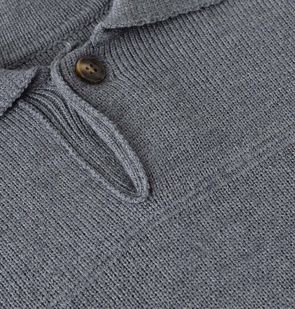 Casual Ribbed Half-Zip Sweater gray knit texture with half-zip closure detail and button accents.
