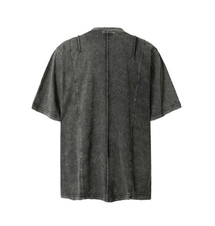 Retro Pocket Embroidery TShirt – Loose Fit in grey, showcasing a relaxed half-length sleeve design.