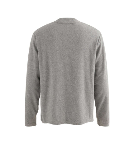 Stand Collar Button Hoodie – Loose Fit back view in gray color showcasing relaxed fit and long sleeves.