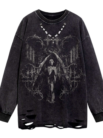 Front view of Cross Pendant Long Sleeve Sweater - Grozavu brand streetwear