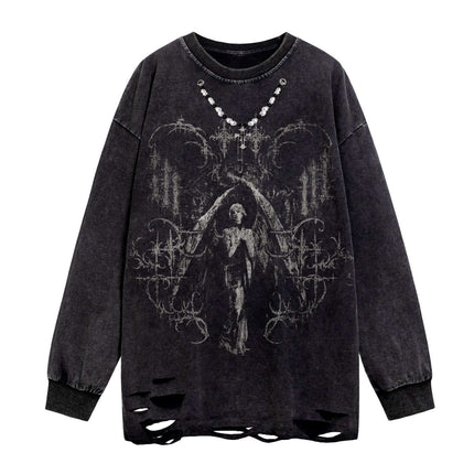 Front view of Cross Pendant Long Sleeve Sweater - Grozavu brand streetwear