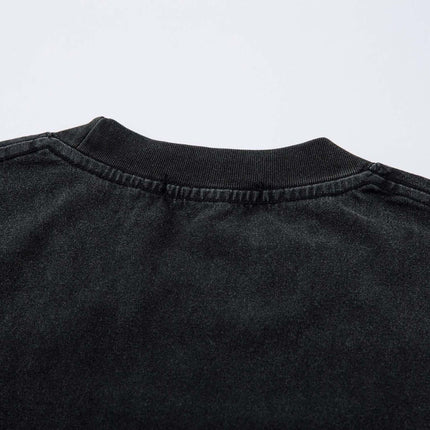 Retro Washed Badge Letter TShirt – Loose Fit back view showcasing the neckline and fabric texture.