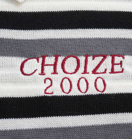 Color-Block Letter Knit Sweater - Loose Fit with embroidered Choize 2000 detail in bold lettering.