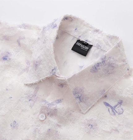 Butterfly Jacquard Printed Shirt featuring a detailed collar and butterfly jacquard pattern, perfect for summer wear.