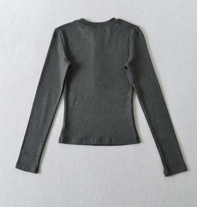 Elastic Half-Button Long Sleeve Top