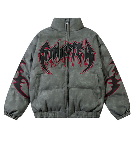 Lederlook Flammenbestickte Jacke