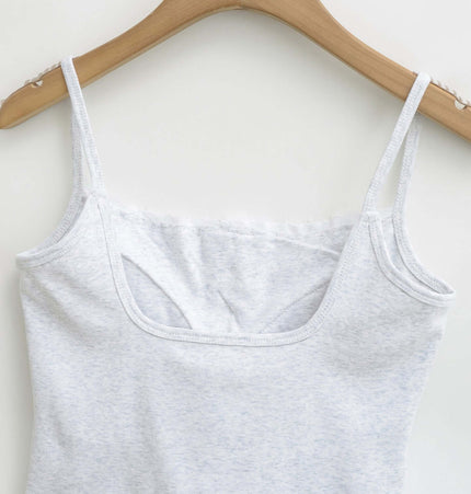 Lace Strap Button Tank Top - Slim Fit on a hanger, showcasing delicate lace straps and soft fabric.
