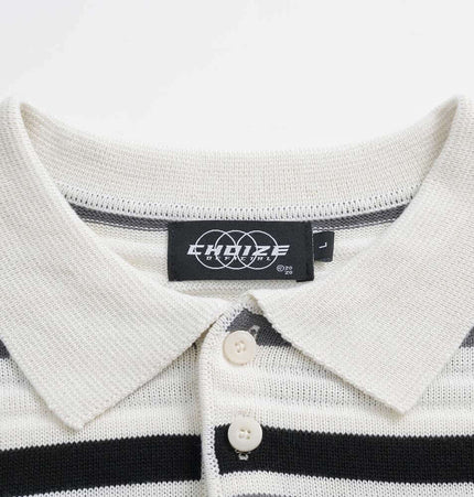 Color-Block Letter Knit Sweater - Loose Fit with striped pattern and turn-down collar.