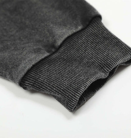 Retro Washed Zip Up Hoodie – Loose Fit cuff detail showcasing the gray distressed fabric and ribbed texture.