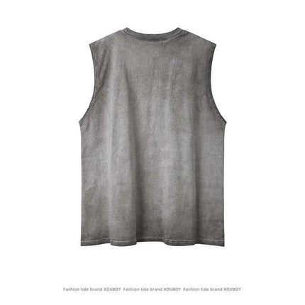 Back view of a Cartoon Print Cotton Tank Top – Loose Fit, showcasing the casual sleeveless design and relaxed fit.