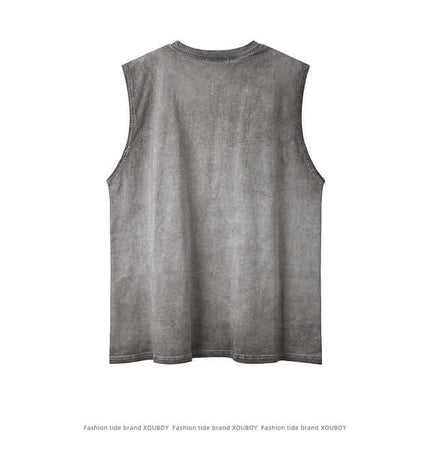 Back view of a Cartoon Print Cotton Tank Top – Loose Fit, showcasing the casual sleeveless design and relaxed fit.