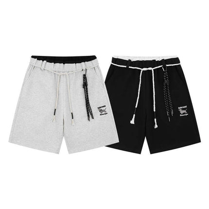 Straight Leg Drawstring Shorts – Loose Fit in gray and black with drawstring waist for men.