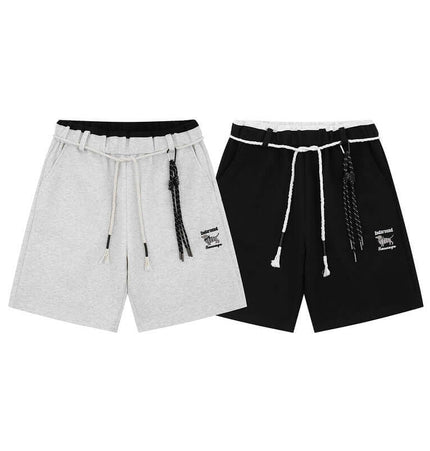 Straight Leg Drawstring Shorts – Loose Fit in gray and black with drawstring waist for men.