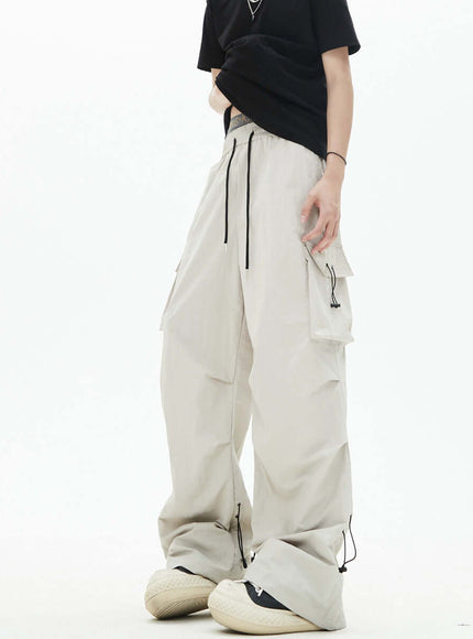 Gray quick drying paratrooper pleated drawstring with Grozavu logo