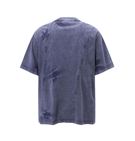 Retro Tie-Dye Spliced TShirt – Loose Fit, showing the back design with a faded blue color and relaxed fit.