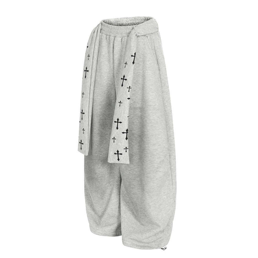 Black graffiti cross dirty curved sweatpants with Grozavu logo