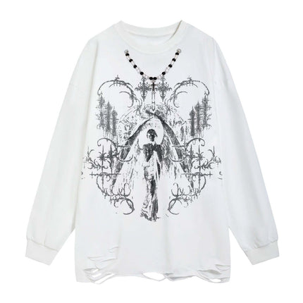 Back view of Black cross pendant long sleeve sweater by Grozavu