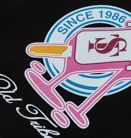 Color-Block Baseball Jacket – Loose Fit close-up showing vibrant graphics and retro design details.