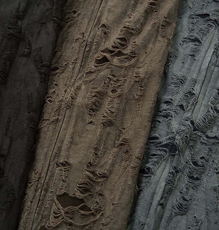 Distressed Short Sleeve Shirt - Loose Fit fabric textures in black, brown, and grey showcasing modern streetwear style.