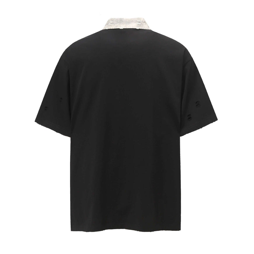 Gray washed color block dirty tee with Grozavu logo