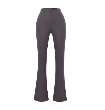 Slim Fit Low Waist Slightly Flared Pants in a rich grey, featuring a sleek silhouette and subtle flare hem.
