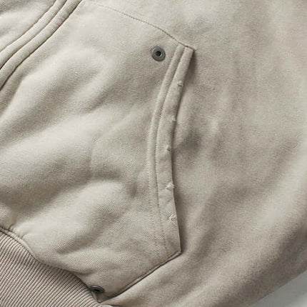 Retro Patchwork Zip Up Hoodie – Loose Fit pocket detail showcasing the soft fabric and vintage look.