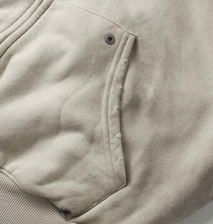 Retro Patchwork Zip Up Hoodie – Loose Fit pocket detail showcasing the soft fabric and vintage look.