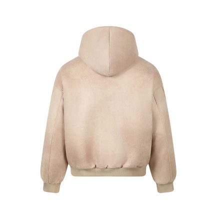 Faux Fur Hooded Jacket – Street Style back view showcasing cozy and stylish design.