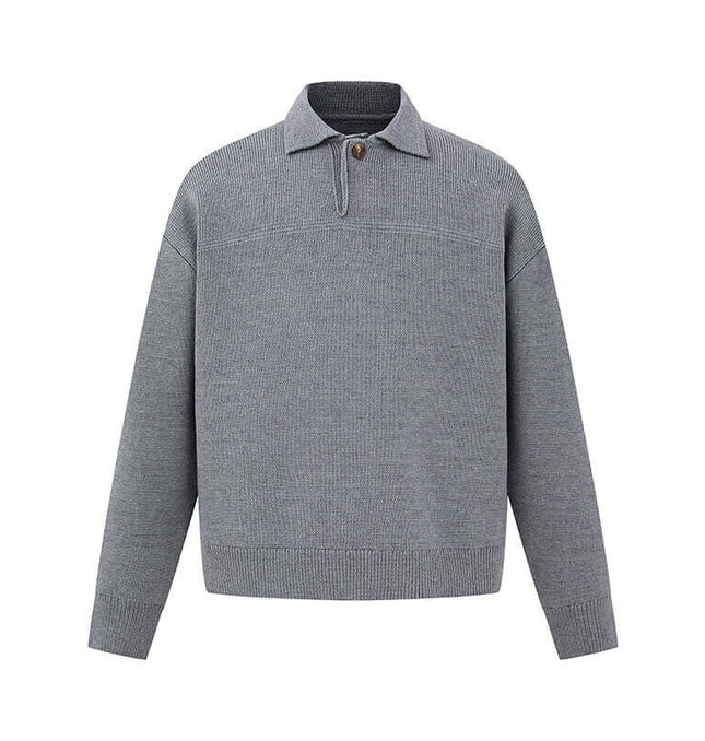 Casual Ribbed Half-Zip Sweater in gray with half-zip closure and ribbed knit design for modern winter style.