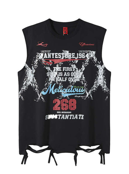 Black hem distressed tank street with Grozavu logo