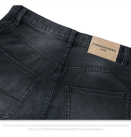 Straight Loose Fit Denim Jeans featuring a minimalist design with back pockets and Forgiveness label.