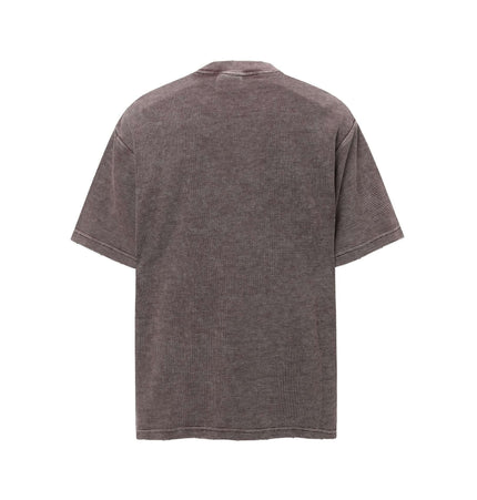 Back view of Retro Waffle Washed Cotton TShirt showcasing its textured waffle-knit design.