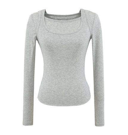 Top de manga larga ajustado con escote cuadrado