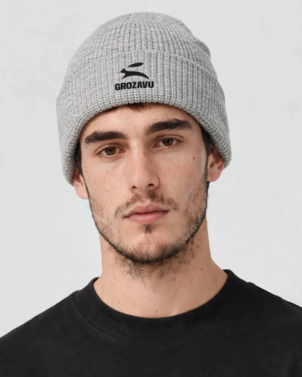 Athletic Heather fisherman beanie, three-quarter view