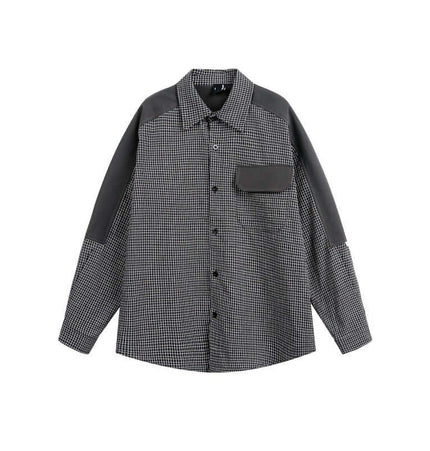 Checkered Patchwork Shirt - Loose Fit featuring a relaxed design and modern color-block detailing.