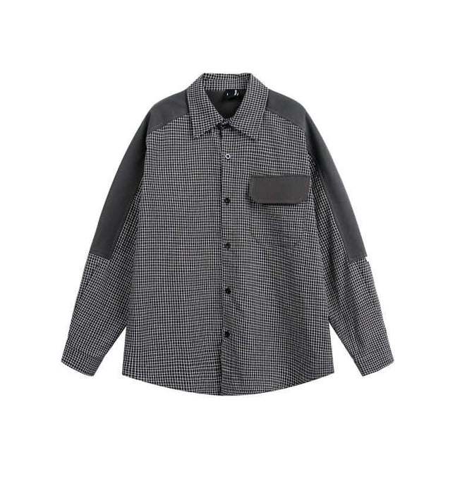 Checkered Patchwork Shirt - Loose Fit featuring a relaxed design and modern color-block detailing.