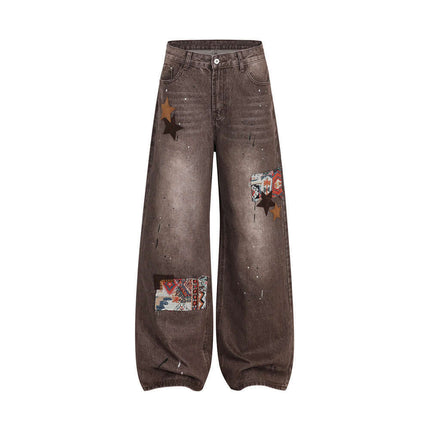 Streetwear Patchwork Denim Pants with bold patchwork details on breathable cotton denim