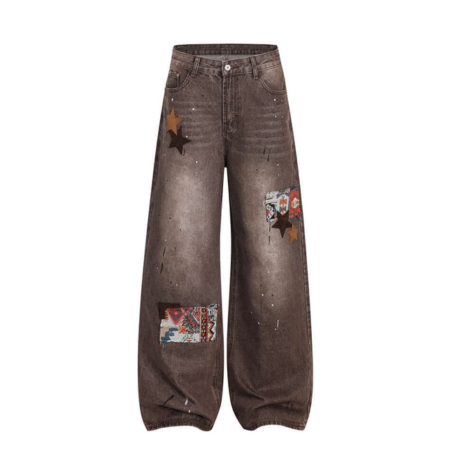 Streetwear Patchwork Denim Pants with bold patchwork details on breathable cotton denim