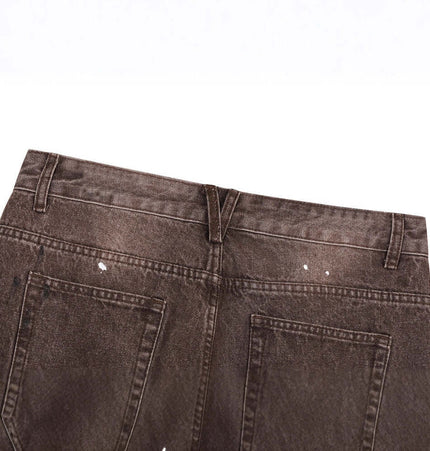 Back view of Streetwear Patchwork Denim Pants showcasing unique vintage-inspired texture and bold details.